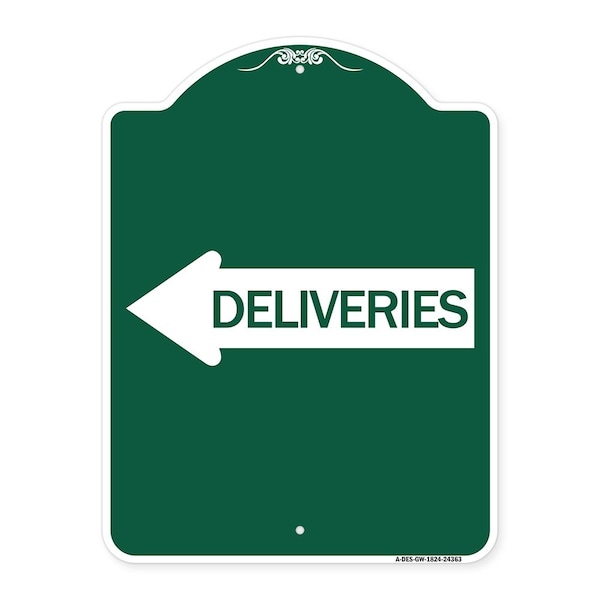 Signmission Designer Series Deliveries W/ Left Arrow, Green & White Aluminum Sign, 18" x 24", GW-1824-24363 A-DES-GW-1824-24363 - main